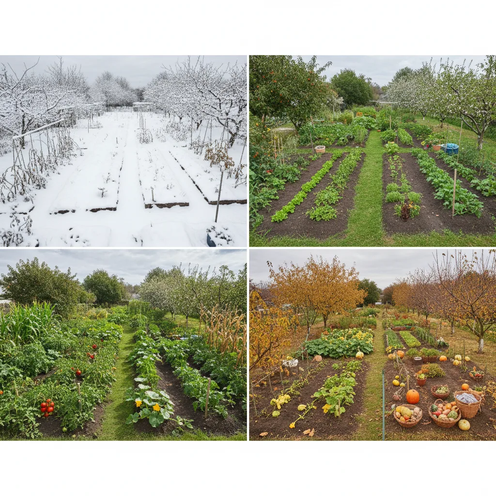 Jardin et potager au fil des saisons, de l'hiver à l'été